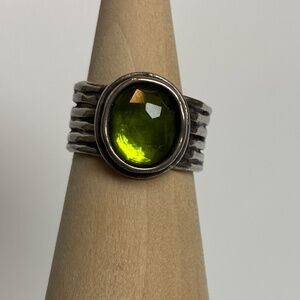 Silpada Sterling Silver and Lime green stone ring Size 9